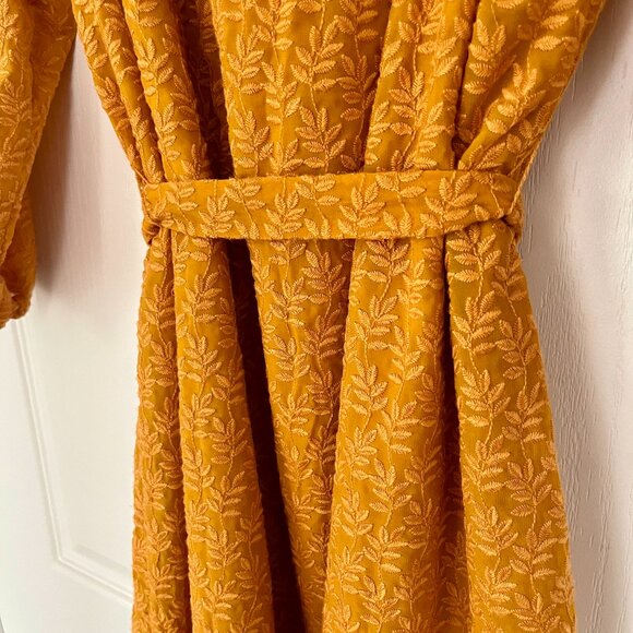 Anthropologie Daniel Rainn Mustard Yellow Embroidered Belted 3/4 Sleeve Dress - Picture 10 of 16